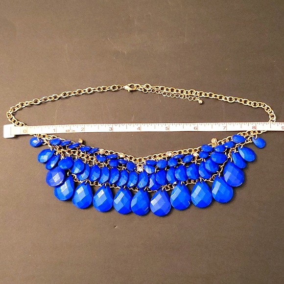NEW Royal Blue Statement Necklace, Gold-tone Chain, Crystal Accents - Picture 7 of 7